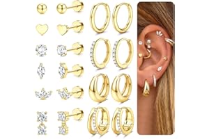 Morfetto 10Paia Orecchini Acciaio Chirurgico Donna Oro Argento - Anallergici Piercing Orecchio Orecchini Cerchio Helix Piercing Trago Set Orecchino Acciaio Inossidabile