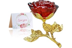 WILLUCK Rote Kristall Rose Figur mit Golden Stiel,3D Glasrose Geschenk für Sie,K9 Kristallrose mit Wunschkarte,Ewige Blume für Frauen zum Geburtstag, Muttertag, Hochzeit, Jahrestag, Valentinstag, Weihnachten