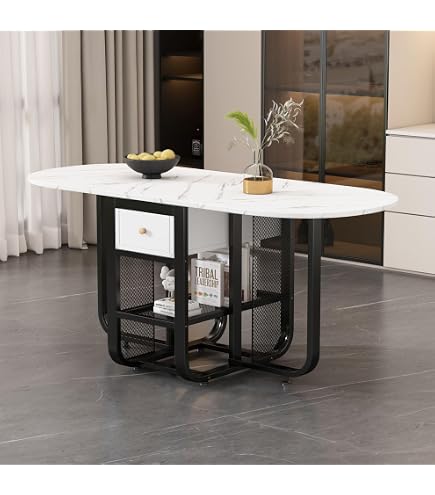 Table à Manger Extensible Avec Rangement - 110/130x70x75cm - Blanc Ou Gris - Modulable Et Pratique