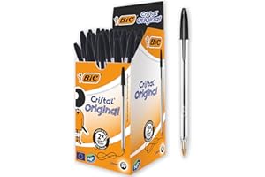 BIC Cristal Original Stylos-Bille Pointe Moyenne (1,0 mm) - Parfait pour l'Ecole et au Bureau) - Noir, Boîte de 50