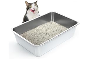 IKITCHEN Grande Blanc litière en Acier Inoxydable pour Chat et Lapins, n'absorbe Pas Les odeurs, Anti-Taches, antirouille, Surface Lisse antiadhésive, Fond en Caoutchouc antidérapant, 60 x 40 x 15 cm