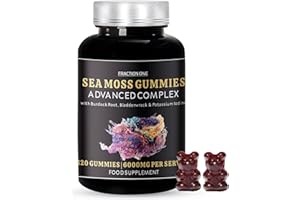 Fraction One Irish Sea Moss Gummies – 120 Gummies – 6000 mg per Serving, Enhanced with Burdock Root, Bladderwrack and Potassium Iodine – Sugar Free and Vegan, Improves Digestion – 60 Days Supply