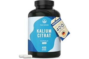 ‎TRUE NATURE Kalium Potassium – 2.222mg pro Tag – 400 Kapseln – Kaliumcitrat mit 800mg elementarem Kalium – 6 Monate Vorrat – Hergestellt & laborgeprüft in DE – Vegan, ohne Zusätzen – TRUE NATURE