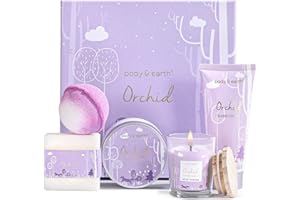 BODY & EARTH Luxury Gifts for Women, 5 Pcs Orchid Bath Spa Gift Set Includes Scented Candle, Body Butter, Hand Cream, Gifts for Pregnant Women, Birthday Gift Sets for her