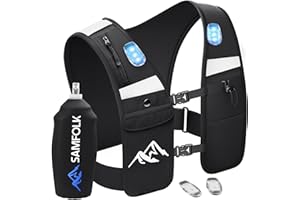 Samfolk LED Running Vest, Adjustable Unisex Reflective Hydration Vest with 500ml Running Water Bottles and Waterproof Phone Holder, Lightweight and Durable Running Backpack Alternative for Women Men