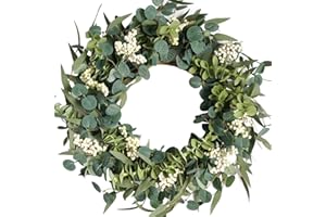 CIR OASES 20-inch Spring/Summer wreaths Green leaf Artificial White berry wreaths Front door wall hallway window decorative Farmhouse garden decorative