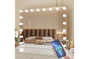 VOWNER Hollywood Miroir de Maquillage avec éclairage, 18 LED à intensité Variable, avec 3 Couleurs de lumière, Touch Control Vanity, avec USB et loupe 10x, pour Chambre à Coucher, Coiffeuse