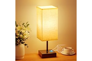 ‎SURIGHT Suright Nachttischlampe Touch Dimmbar - Stufenlos Dimmbare Ttischlampe mit Memory-Funktion,Kabel,Leinen-Lampenschirm, Kleine Lampe für Nachttisch Schlafzimmer Wohnzimmer(LED-Birne Inklusive)
