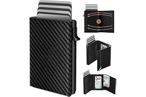 DWNKOVE Mens Wallet Credit Card Holder, Minimalist Wallets for Men, Aluminum Pop up Wallet, RFID Blocking, Premium Leather, Smart, Slim , Coin Pocket | 9-14 Card Capacity | ID Window | Cash Slot