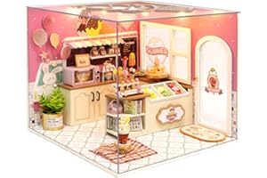 CUTEROOM DIY Holzpuppen Haus Handwerk Miniatur Kit-Boy Schlafzimmer Modell & alle Möbel (Happiness Ice Cream Shop)