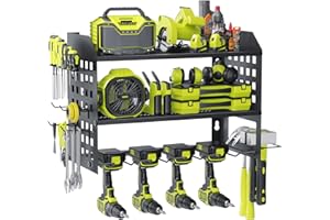BILIONE 3 Layer Power Tool Storage, Wall-Mounted Tools Storage Organiser, Heavy-Duty Tool Rack with 4 Drill Holders，Suitable for Garages,Rooms,Workshop