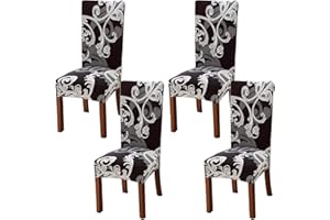 Xundefeng StuhlHussen 4er Set Dunkel Braune Blume Hoher Rückenlehne Schwingstuhl Esszimmerstuhl Freischwinger Esszimmer Stuhl Hussen Stretch Elasthan Schonbezüge Elastische Schutzhülle