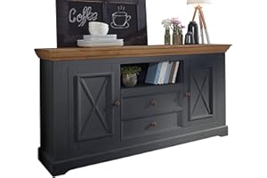 ‎WOODROOM Woodroom Oslo Sidebboard Kommode Anrichte Schrank, Holz, Grau, breit