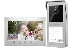 TMEZON 2 Fils Visiophone Connecté Filaire Kit Interphone Vidéo,Ecran TFT Couleur 7’’,Platine de Rue avec Camera,Sonnette Vidéo Extérieur Vision Nocturne,Audio Bidirectionnel,Une Famille