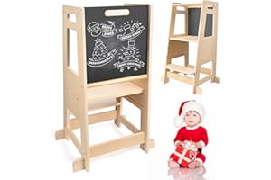 Brolteja Torre de Aprendizaje,Torre de observación Montessori,Altura Ajustable Torre de Aprendizaje de Madera Cocina ayudante Ayuda para Bebe,Tour de Aprendizaje Infantil,con Pizarra Negra