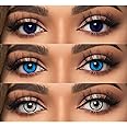 Choice Empire 3 Pair Monthly Color Contact Lenses 0 Power with Lens Case (Dark Blue,Sky Blue,Grey)