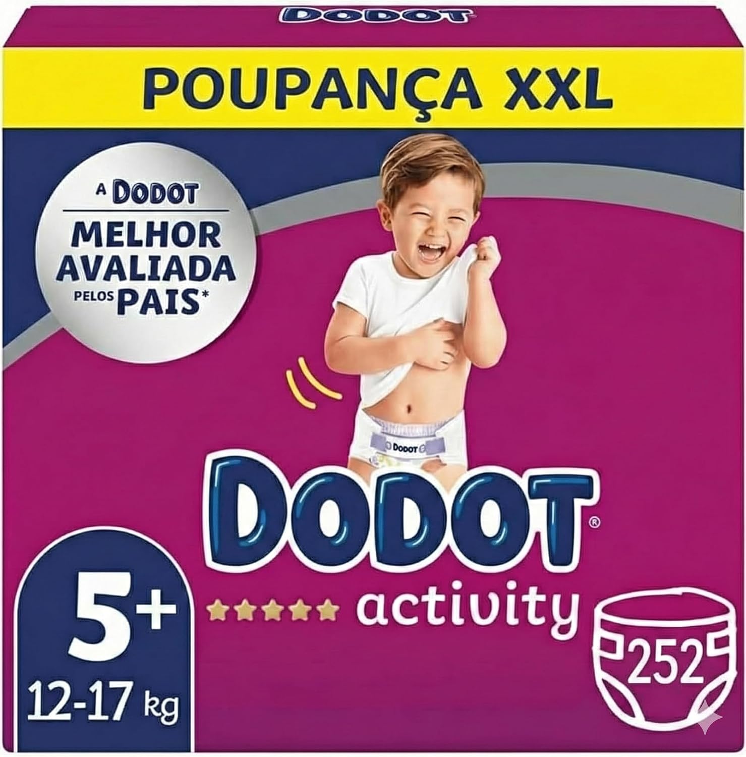 Dodot Activity Talla 5+ (12-17 kg) Poupanza XXL 252 Pañales | Ajuste Cómodo | Protección Antifugas | Bebés Activos