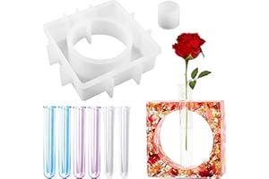 ‎WOOHOME Woohome Flower Vase Silicone Mould Epoxy Resin Planter Casting Moulds Vase Resin Mould with 6 Pieces Acrylic Test Tubes for Hydroponic Plants, Home Office Decor, Square