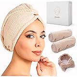 Chillife Premium Set di Turbanti per Capelli | 2 Asciugamani a Turbante con Bottone e Fascia per Capelli, Asciugamano da Bagn