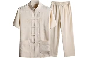 Modaworld Traje De Artes Marciales Para Hombres Ropa Tradicional China Traje Tang Uniformes De Kung Fu Ropa De Tai Chi De Lino Y AlgodóN Uniforme De MeditacióN Zen Top De Solapa Con Bolsillos