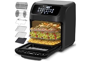 LLIVEKIT Freidora de aire caliente 12 L, horno de aire caliente, mini horno de 1800 W, freidora de aire sin aceite 12 en 1 con pantalla LED digital, deshidratador de frutas, barbacoa
