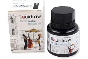 Liquidraw Black Drawing India Ink - 35 ml | Must-Have Artist Supply | Non-Toxic, Waterproof, Lightfast & Permanent | Suitable for Pens & Brushes | Use On Paper Board, Canvas, Fabric & Wood