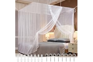 PUERHUACI Zanzariera Letto Matrimoniale,Zanzariera Letto Baldacchino in Poliestere Quadrata,Grande Zanzariera Portatile la Sospensione Aperture Laterali per Interni ed Esterni Decorativa Bianco 200x200x230cm