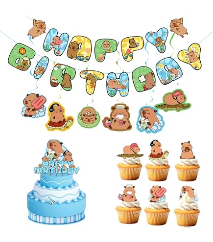 54 pezzi Capybara Party Kit Decorazione per Bambini Capybara Accessori Compleanno Accessori Aquaman Party Decorazioni tra cui Striscione Buon Compleanno, Spirale, Cake Topper, Palloncini