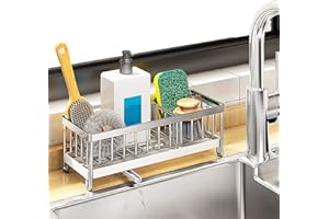 JYFKINN Organizador Fregadero Multifuncional Organizador Fregadero Cocina 304 Acero Inoxidable Soporte de Esponja Soporte Estropajo Fregadero Cocina con Bandeja Drenaje (Plateado)