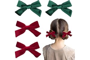 BAYMETY 4Pcs Velvet Hair Bow,Green and Red Hair Clips,3.8 Inch Red Bows for Hair Women Toddler Girls Barrettes Hair Accessories,Christmas Hair Accessories Clips