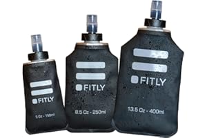 FITLY FLASKS Combo – 3 flasque souples pour hydratation pendant la course à pied, la randonnée, le cyclisme, l'escalade – Bouteilles d'eau pliables (5-95-150-250-400ml) – Noir