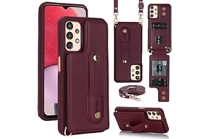 TUUNKMUY Handyhülle für iPhone 15, Handykette Hülle Premium PU Leder Band Kette Stoßfest Klapphülle Magnet Kartenfach Standfunktion Geldbörse Schutzhülle Wallet für iPhone 15, Weinrot