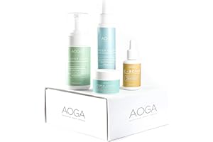 AOGA Kit Skincare Coreana Bio - Idratante e Illuminante [4 Prodotti]: Mousse Detergente, Tonico Spray, Siero Viso Vitamina C e Acido Ialuronico, Crema Idratante - Regalo Compleanno Donna e Regalo Uomo