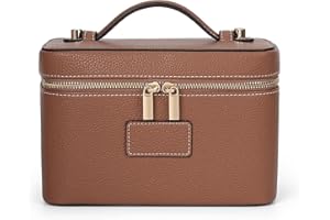 Starnearby Trousse de Maquillage en Cuir Femme, Trousse de Toilette Voyage avec Compartiments Amovibles, Pochette Rangement Maquillage Portable, Trousse Cosmétique Femme (Marron)