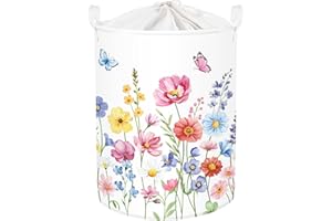 HUUMONSS Grand Corbeille a Linge Fleurs Repliable Panier Rangement Jouets Vêtements pour Maison,Violet rosé,63L