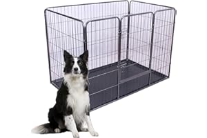 YOUSEAHOME Heavy Duty Puppy Play Pen/Rabbit Enclosure 4 Panels Metal Dog Crate Playpen, w/Removable ABS Plastic Floor, Easy to Clean, Duck/Cat Foldable Exercise Pen Indoor Outdoor Use, XL Size