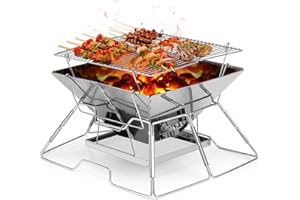 SUNLIFER Portable Charcoal BBQ Grill For Camping: Small Folding Fire Pit Stainless Steel Barbecue Grill For Campfire, Outdoor