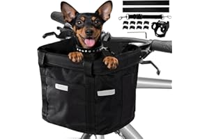 Bibykivn Cestino Anteriore Staccabile per Bici, Adattatore Manubrio, Cestino Multiuso per Cani, Gatto, Ciclismo, Picnic, Shopping (Nero-A)