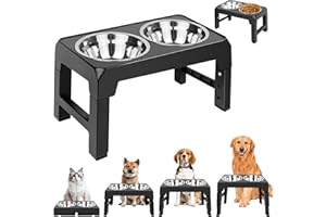 GENERIC Raised Dog Bowl, Elevated Dog Food Water Bowls Protecting Spine with 4 Adjustable Height, 2x1200ml Stainless Steel Bowls, Non-Slip and No Spill for Small Medium Large Dogs (44cmx24cmx8/22/26/30cm)