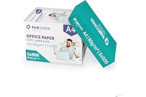 FairToner Druckerpapier standard Kopierpapier (5x 500) für Inkjet und Laserdrucker geeignet, 2.500 Blatt 80g A4 Office Paper weiß