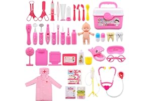 Ballery Maletin Medicos Juguete para Niños, Juguetes Niños de Madera Maletin Doctora Juguetes con Estetoscopio, Juego de Roles del Doctor Kit Dentista Enfermera Regalos para Niña Niños 3 4 5 6 Años