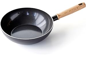 GreenChef Vintage Poêle Wok en Céramique Antiadhésive de 24 cm/2,5 L, Poignée à Apparence en Bois, Sans PFAS, Compatibles avec l'Induction, Va au Four, Va au Lave-Vaisselle, Gris