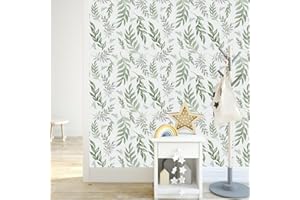 JOLIHOME Vert et Gris Effet Feuilles Papier Peint Autocollant Blanc Imperméable Film Vinyle Décoller et Coller Papier de Contact Amovible Sticker Mural Rouleaux pour DIY Cuisine Chambre 44.5x500cm