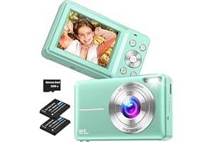 NSOELA Macchina Fotografica Digitale con Scheda da 32GB, 1080P Macchina Fotografica Compatta 44MP Fotocamera Digitale con Zoom Digitale 16X e 2 Batterie per adolescenti, principianti, ragazzi（Verde）