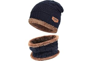 Bequemer Laden Kinder Winter Warm Mütze und Loop Schal Set mit Fleece Gefütterte für 3-8 Jahre Jungen Mädchen, Wintermütze Strickmütze Beanie Schlauchschal Halswärmer Geschenk Weihnachten