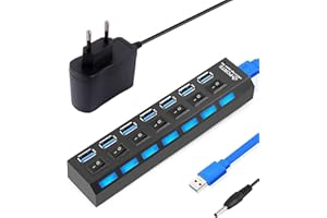 USB Hub 7 Port: Tragbar USB verteiler 3.0+2.0 Einzelnen LED-Netzschaltern fur Laptop, PC, MacBook und weitere USB Geräte