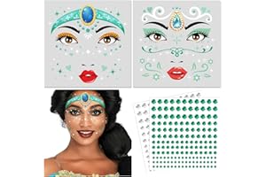 DPKOW Princess Jasmine Face Tattoos & Gems for Girls & Women, Halloween Cosplay & Fancy Dress Accessories
