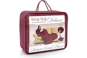 Snug Rug DELUXE Koc z rękawami, oryginalny koc z rękawami, 260 g/m², luksusowy, przytulny, super miękki koralowy polar, długa kieszeń oversize, rozmiar dla dorosłych, czerwony (Mulberry Red)