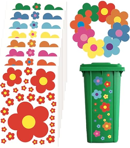 Autocollants Fleurs Pour Poubelle - 4 Feuilles - Imperméables - Déco Extérieur/Intérieur - Marguerites
