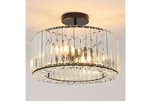 ANWIO Black Chandeliers Ceiling Light 3-Light Crystal Ceiling Lights,Light Fittings Ceilings,Semi Flush Mount Chandelier for Living Room Hallway Dining Room Kitchen,Dia 36.5cm,(E27 Base)